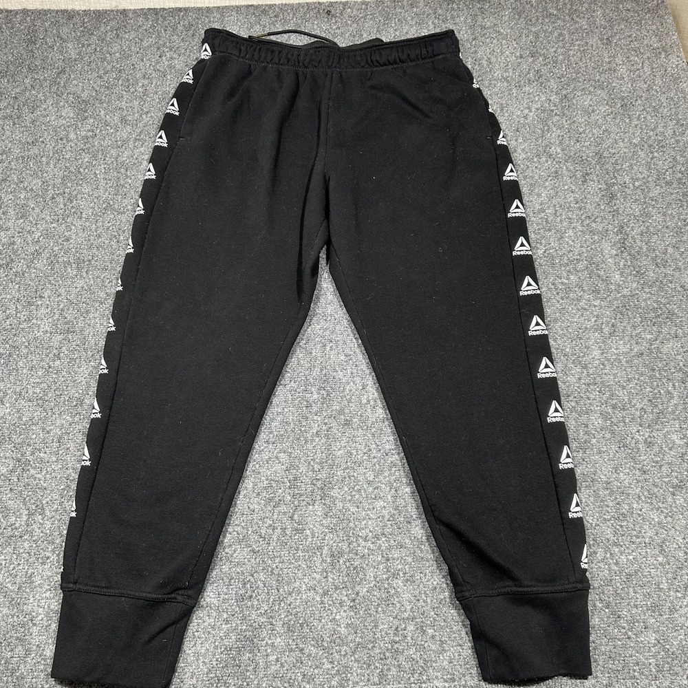 Reebok Track Pants Youth Man  XL Black with‎ white Logo